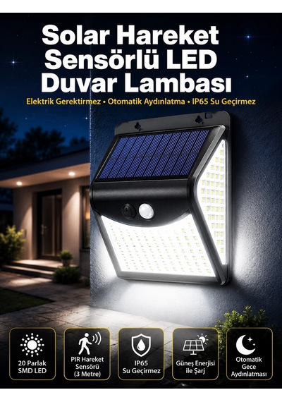 Mey İthalat Güneş Enerjili Sensörlü Duvar Lambası Bahçe Lamba Suya Dayanıklı Bahçe Aydınlatma Çok Renkli