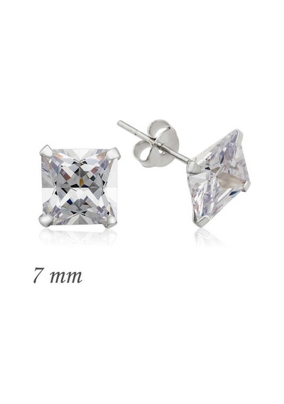 Gümüş Kare Tek Taş Zirkon Küpe - 7 Mm Gold - Rose Gold