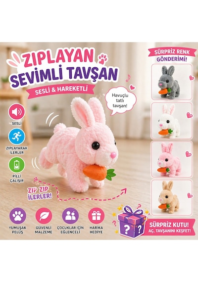 Pilli Zıplayan Tavşan Oyuncak Sevimli Peluş Hareketli Tavşan Diğer