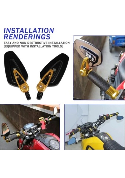 Motosiklet Katlanabilir Gidon Ayna Universal Model Ayarlanabilir Ayna Açılı Motor Gidon Aynası Gold