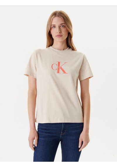Kadın Monogram Logolu T-shirt - Bej-8758 Brazilian Sand