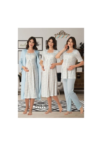 Effort Pijama Kadın Mavi Lohusa Hamile Set Mavi