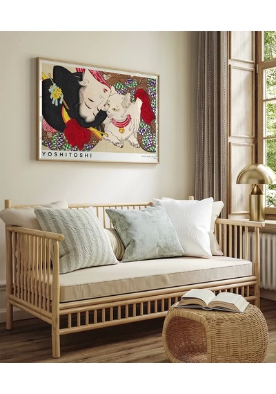 Çerçevesiz Poster Yoshitoshi Japon Kadın Ve Kedi