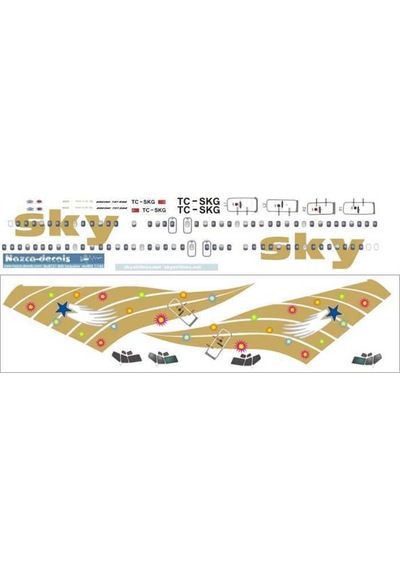 Nazca Decals Sky010 1/144 Ölçek, Sky B737-400 Gold With Laser Printed