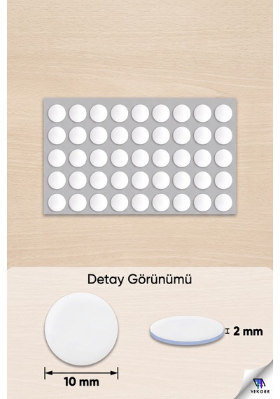 Kendinden Yapışkanlı Şok Darbe Emici Ses Stoperi 10 Mm Beyaz 50'li Paket Dolap Çekmece Tamponu