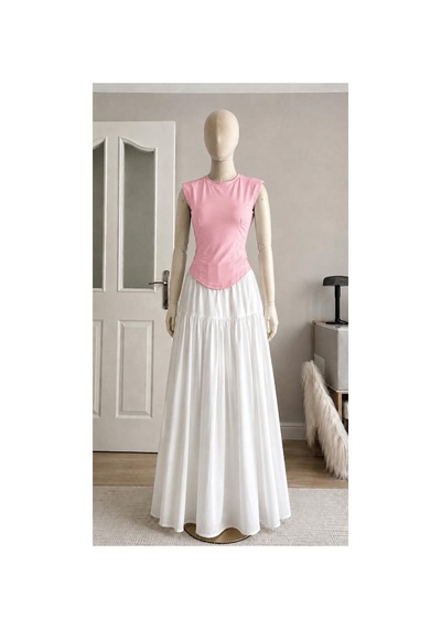 Moda Banuş Pembe Modal Kumaş Kısa Kol Önü Uzun Body
