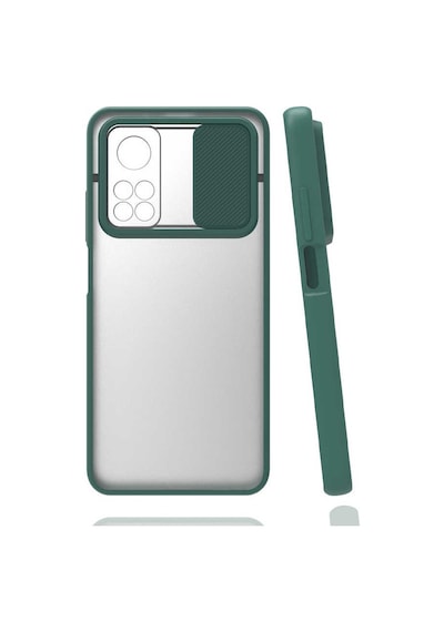 Kilifone - Xiaomi Uyumlu Mi 10t 5g - Kılıf Slayt Sürgülü Arkası Buzlu Lensi Kapak - Koyu Yeşil