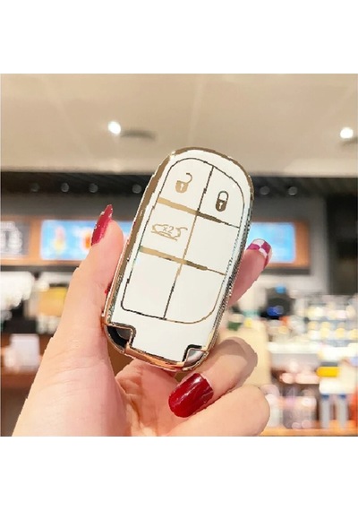 Lüx Fiat Egea Cross 500 Jeep Smart 3buton Siyah Nano Anahtar Kılıfı Beyaz Gold Altın Renk
