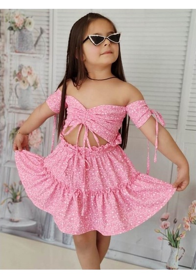 Quzucuk Kids Kız Çocuk Baharlık Pembe Büstiyerli Takım Pembe
