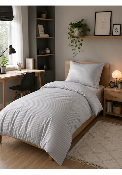 Mystory Home Lastikli Çarşaflı Tek Kişilik Nevresim Takımı Saten Gri Gri