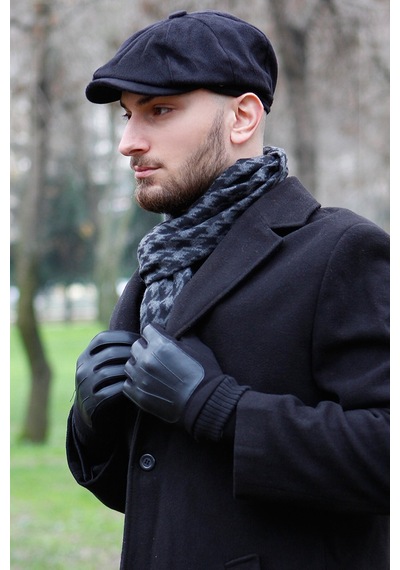 Eleven Markets Kışlık 8 Parca Kaşmir Düz Renk Siyah Peaky Blinders Model Erkek Kasket London Şapka Siyah