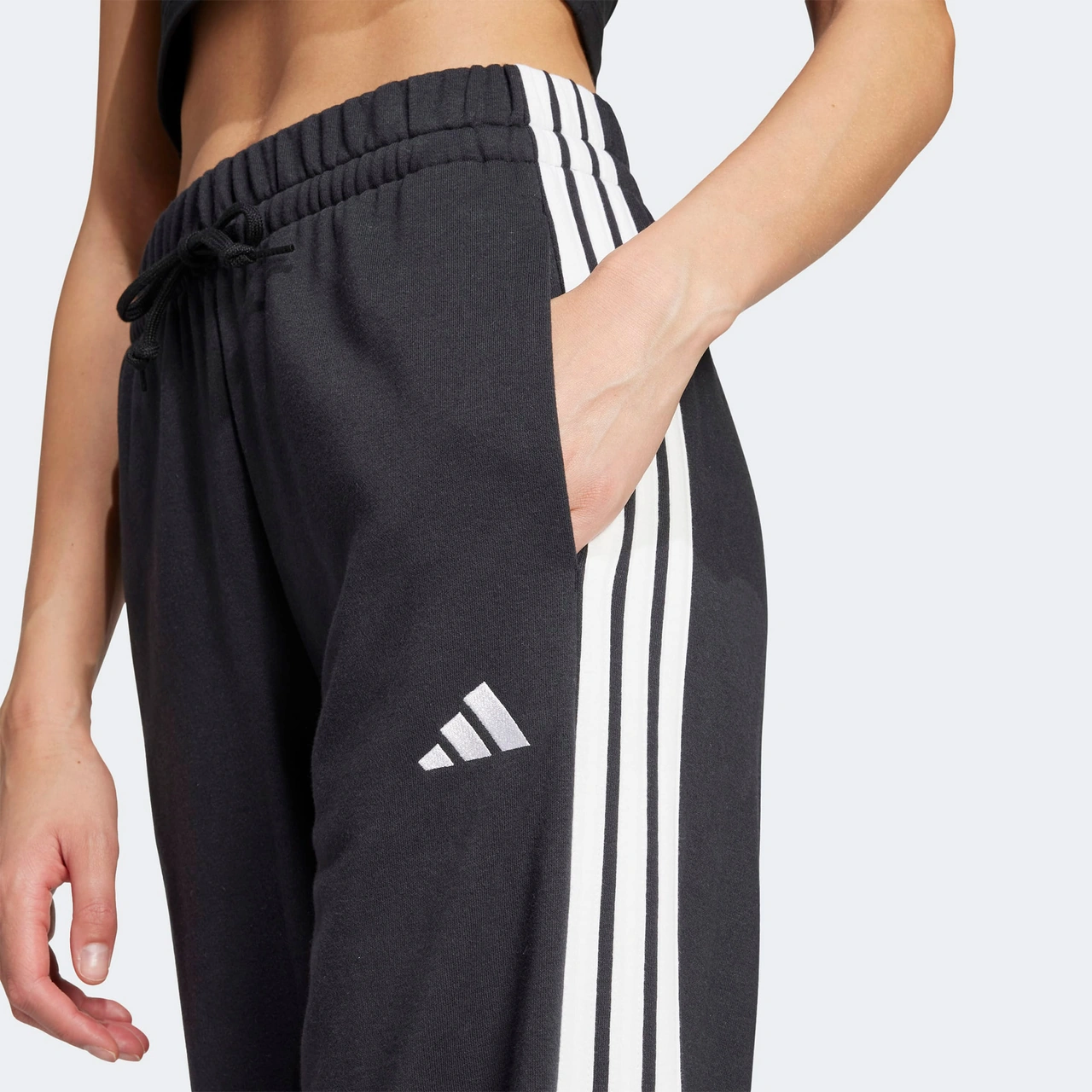 Adidas Essentials 3 Stripes Open Hem French Terry Kadın Siyah Eşofman Altı Jw7182 Siyah