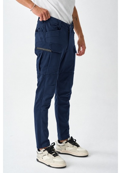 Dechers Erkek Kışlık İçi Polarlı Rüzgar Su Geçirmez Soft Shell Taktik Pantolon - E231 Lacivert