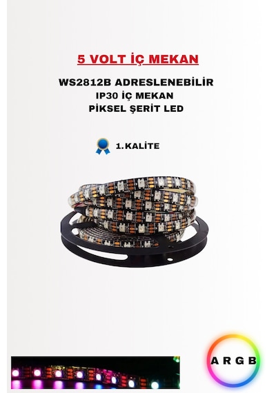 3 Metre Ws2812b Ip30 Adreslenebilir Magic Led 5 Volt 60 Chip