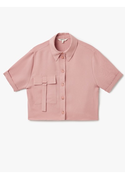 Koton Modal Kumaş Kısa Kollu Cep Detaylı Crop Gömlek Rose 5sak60261pw Pembe