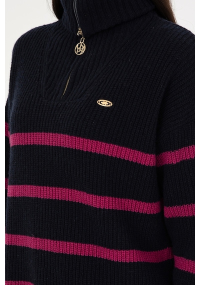 U.S. Polo Assn. Kadın Lacivert V Yaka Fermuarlı Kazak 50297407-VR033