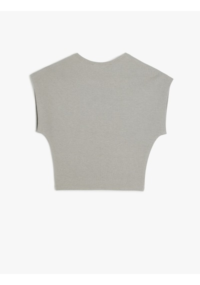 Koton Bisiklet Yaka Kolsuz Modal Karışımlı Slim Fit Crop Kadın Tişört Gri 5sal10053ık Gri