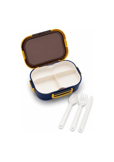 1200 Ml 2 Katlı 6 Bölmeli Bpa'sız Pp Plastik Sefer Tası Ve Beslenme Çantası - Hava Kilitli Bento Lunch Box, Çatal Ve Kaşık Dahil Mavi Çok Renkli