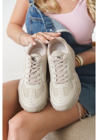 Daxtors D0141 Kadın Günlük Ortopedik Sneaker Spor Ayakkabı Bej