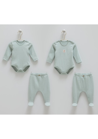Caramell %100 Pamuk Hello Forest 4'lü Body Pantolon Set Crml.bpe1959 Yeşil