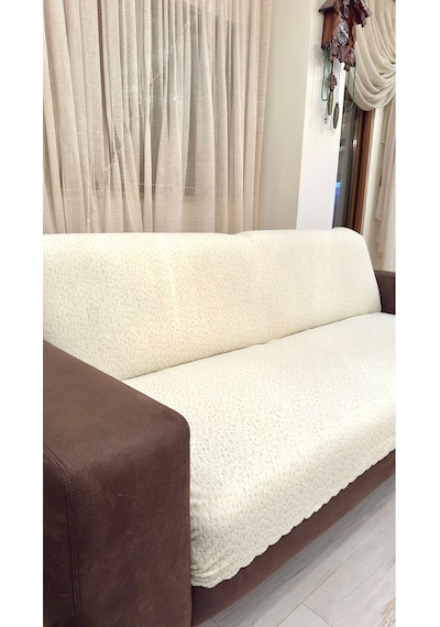 Çita Koltuk Örtüsü Lüks Keçeli Alt Kumaş Kaymaz Koltuk Örtüsü 175x220 Oturma Yeri Ve Sırtını Kapatır Krem