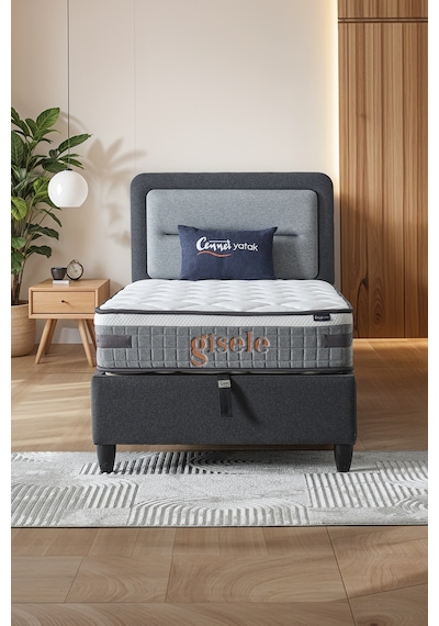 Gisela Tek Kişilik Sandıklı Baza + Full Ortopedik Antibakteriyel Pedli Yatak + Başlık 3 Lü Set 90 x 190