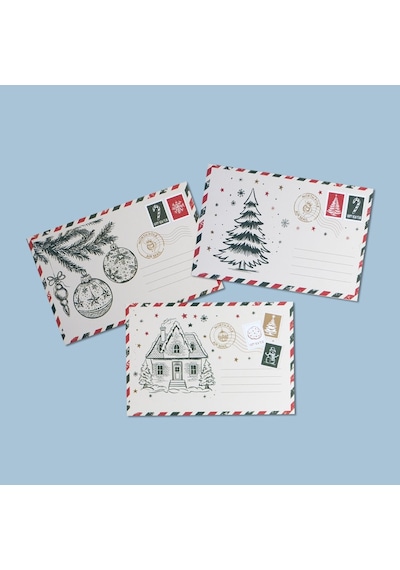 Yılbaşı Çam Ve Küre Temalı Kartpostal Ve Zarf Seti, Yeniyıl Tebri