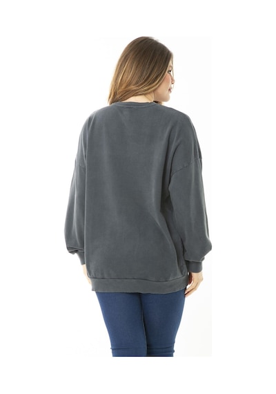 Şans Kadın Büyük Beden Füme Dijital Baskılı Sweatshirt 65n37159-füme Füme