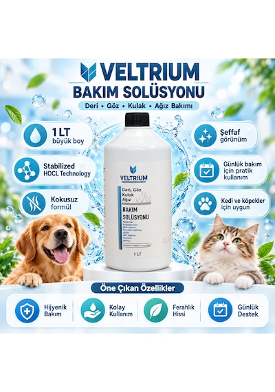 Veltrium Kedi Köpek Göz Çevresi, Kulak Ve Pati Temizliği 1 Lt. - Alkolsüz Hipokloröz İçerikli
