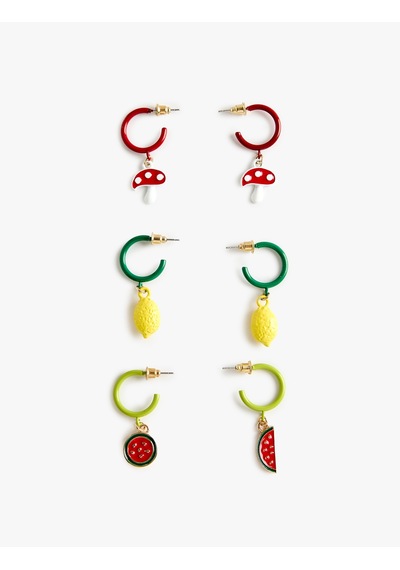 Koton Çok Renkli Charmlı 3'lü Halka Küpe Seti - Koton X Sibil Çetinkaya Multıcolor 6sak71164aa Mavi 