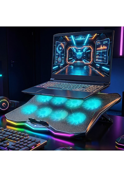 Rc16 Octal 8 Fanlı Rgb Işıklı 14 - 17.3 İnç 10 Rgb Modlu Notebook Soğutucu Stand Laptop Soğutucu
