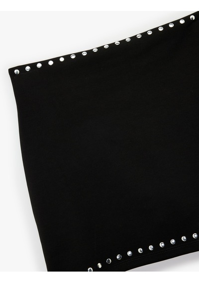 Koton Slim Fit Metal Aksesuar Detaylı Mini Şort Etek Siyah 6wal70040ık Siyah