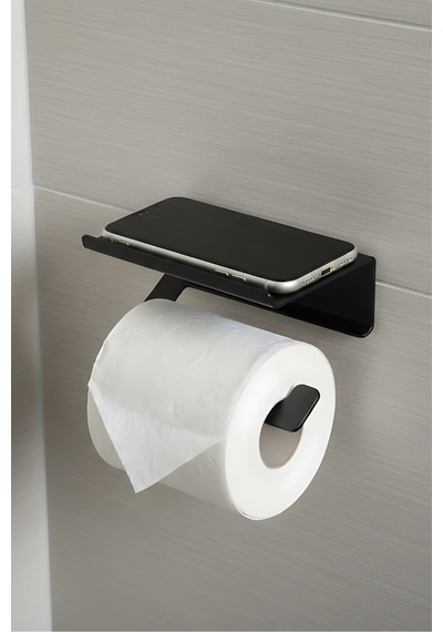 Modern Paslanmaz Metal Tuvalet Kağıdı Askısı Ve Organizer Raflı Tuvalet Kağıdı Wc Askısı Siyah
