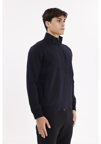 Rowinger Üç Cepli Yaka Detaylı Fermuarlı Rahat Kesim Ribana Manşetli Mevsimlik Sweatshirt Blue