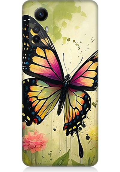 Xiaomi Redmi Note 12s Uyumlu Çayırda Neşeli Kelebek Desenli Silikon Kılıf Çok Renkli
