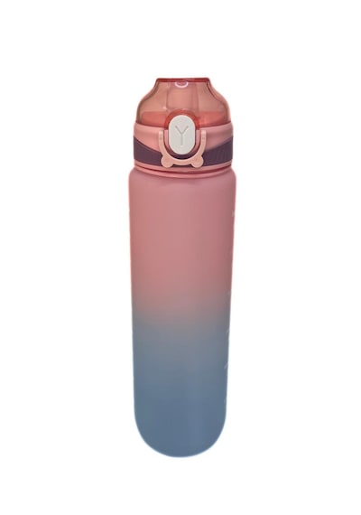 1000 Ml Plastik Motivasyon Matarası Pipetli, Kilitli Ve Taşıma Kulplu Açık Pembe - Mavi