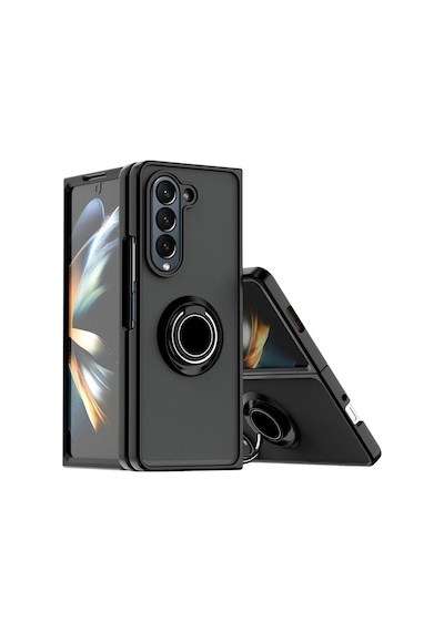 Samsung Galaxy Z Fold 6 Uyumlu Kılıf Yüzüklü Standlı Extra Darbe Koruma Sert Kapak - Siyah