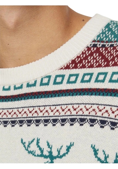 Jack & Jones Erkek Kazak 12248145 Jjxmas Snowball Knıt Bej