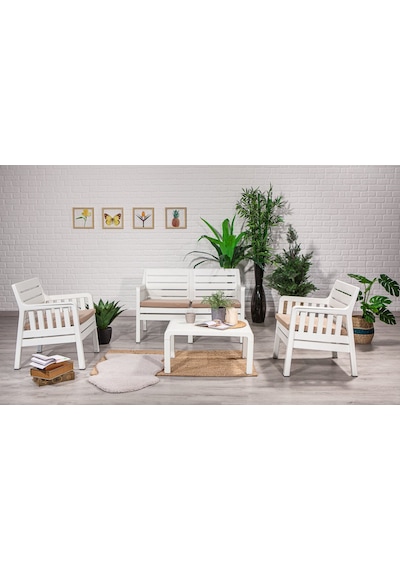 Lara 2+1+1 S Bahçe Balkon Teras Oturma Grubu Minderli - Beyaz