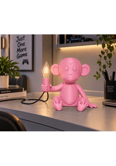 3dlab Moko 3d Baskı Maymun Figürlü Masa Lambası Pembe