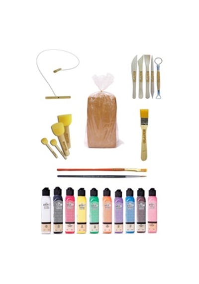 Kırmızı Çömlek Çamuru 5 Kg Artdeco 10x140 Ml Akrilik Boya Kesme Teli 5'li Ebeşuar Fırça Ponpon Set