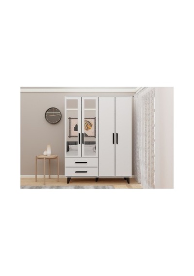 Ayaklı Aynalı Modern Tasarımlı Siyah Kulplu Model Ahşap - Siyah
