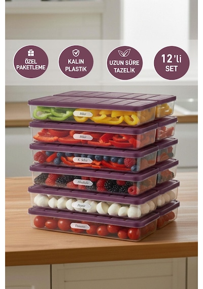 Selka Home 12 Adet 1 Lt. Nora Organizer Buzdolabı Buzluk Düzenleyici Saklama Kabı