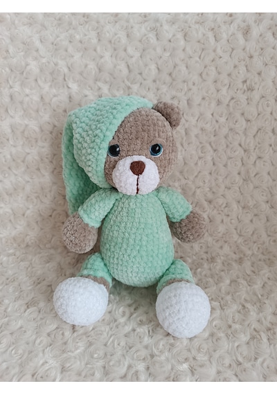 El Yapımı Amigurumi Kadife İp Uykucu Ayı \ Oyuncak\ Hediyelik 30cm