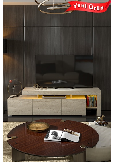 Luma Led Işıklı Tv Ünitesi Traverten