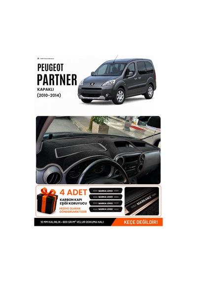 Peugeot Partner Kapaklı 2010-2014 Uyumlu Torpido Örtüsü, Torpido Kılıfı - Siyah Gri