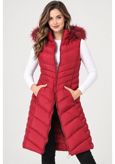 Z9725 Dewberry Bayan Yelek-düz Bordo