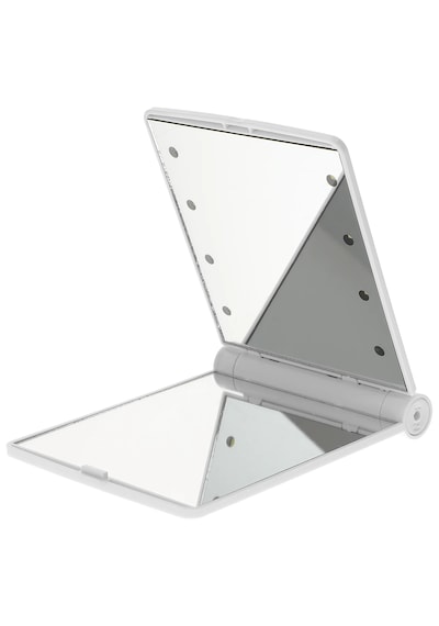 Techtic Katlanır Mini Işıklı Makyaj Aynası Cep Çanta Aynası 8 Led Pilli 23a 12v Pil Dahildir Beyaz