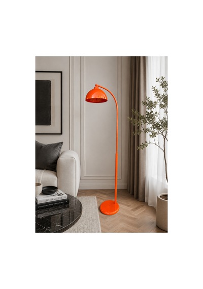 Nebula Turuncu Metal Premium Tasarım Hareketli Başlıklı Ayaklı Lambader Retro Şapkalı Dekoratif Zemin Lambası Modern Salon Oturma Odası Köşe Aydınlatma E27 Duy Uyumlu