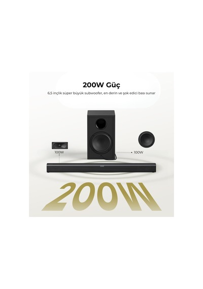 Tribit S1 Soundbar Ve Subwoofer 2.1 Kanal 200w Hoparlör 4eq Modu, Bt 5.4, Usb, Hdmı, Aux Bts61